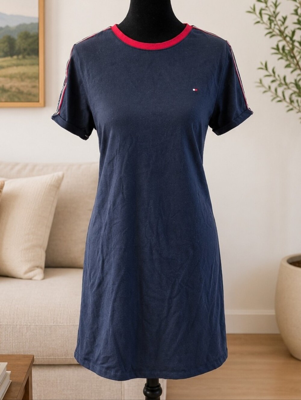 Tommy Hilfiger Navy Logo Tape T-Shirt Dress – Size M